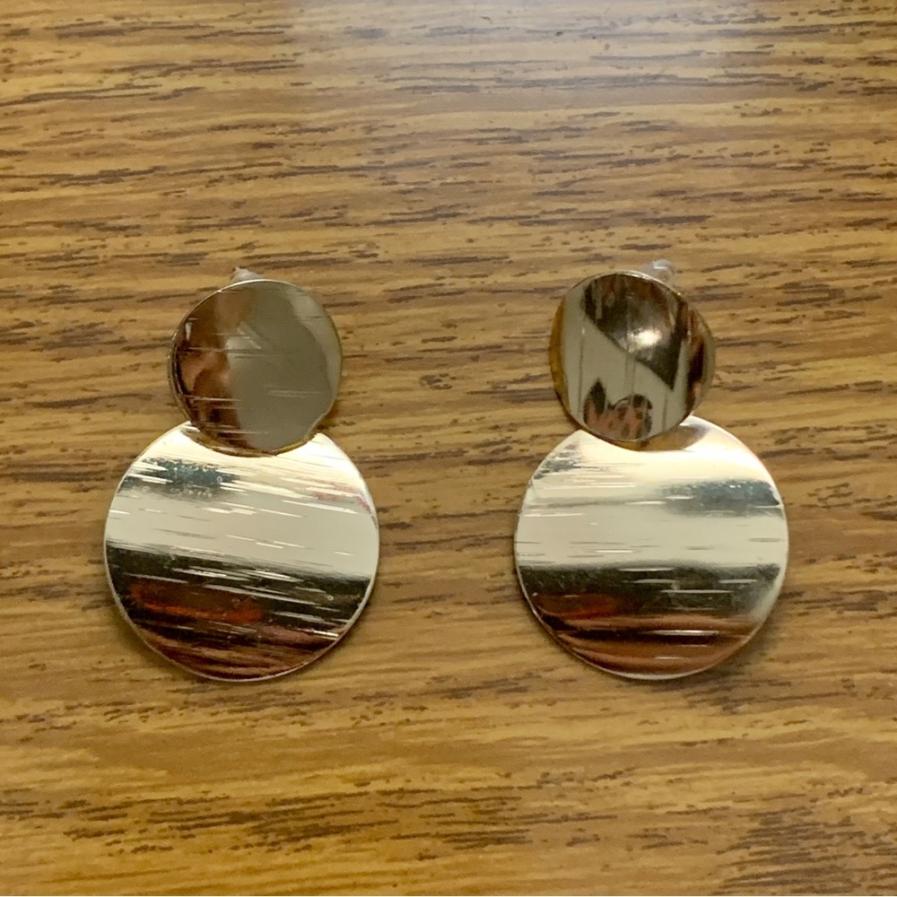 Double Disk Gold Dangle Earrings